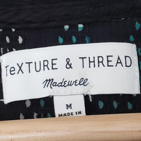 Madewell Texture & Thread Top Women's Black Modern Tie-Front Geo-Eyelet Knit M - Picture 6 of 7